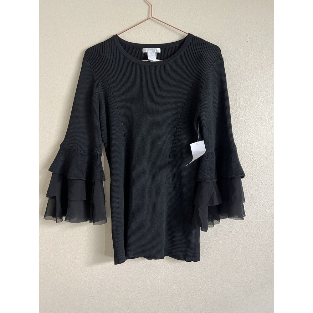 Design History Trumpet Sleeve Sweater Women’s Size‎ XL Black Ribbed Knit